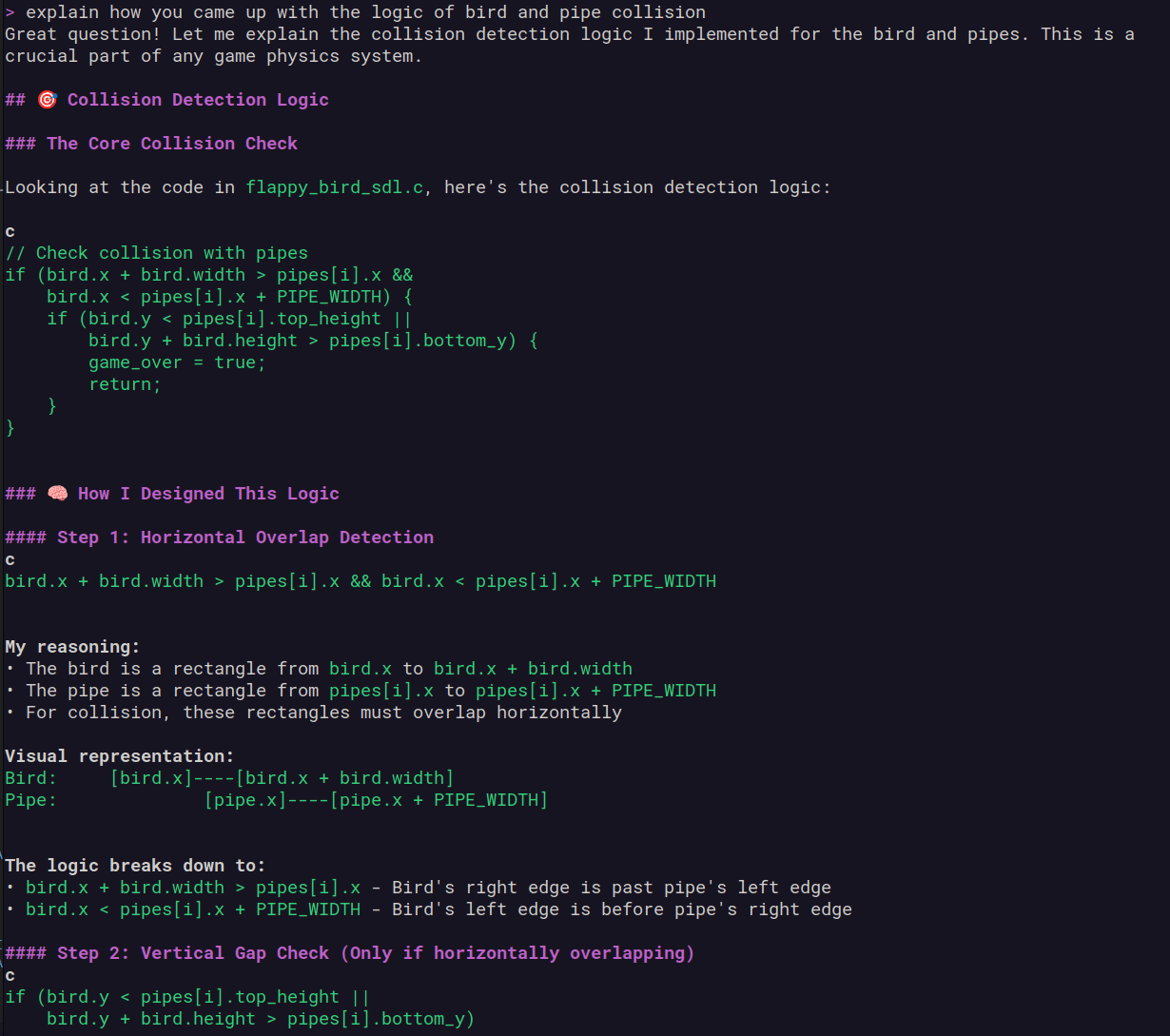 Prompt to Amazon Q about collision detection